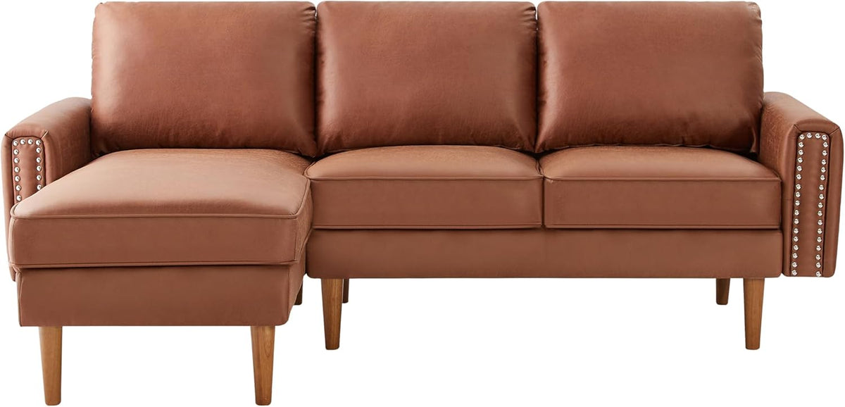 Brown L-Shape Sofa Couch with Suede Fabric U19157