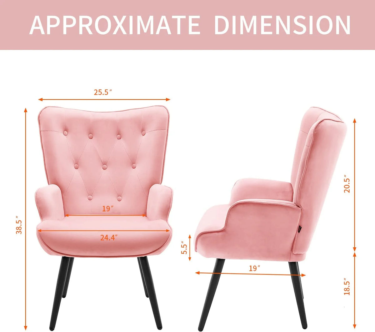 Pink Velvet Tufted Wingback Accent Chair with Solid Metal Legs J60723
