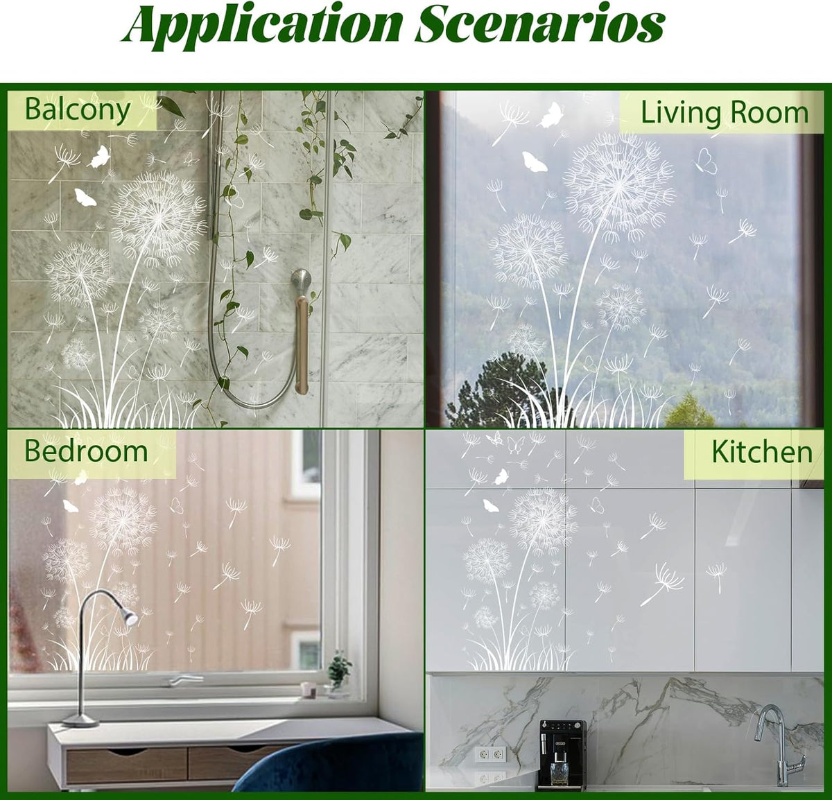 White Dandelion Window Clings Flying Flower Butterflies Window Sticker Self-Adhesive Decals M563
