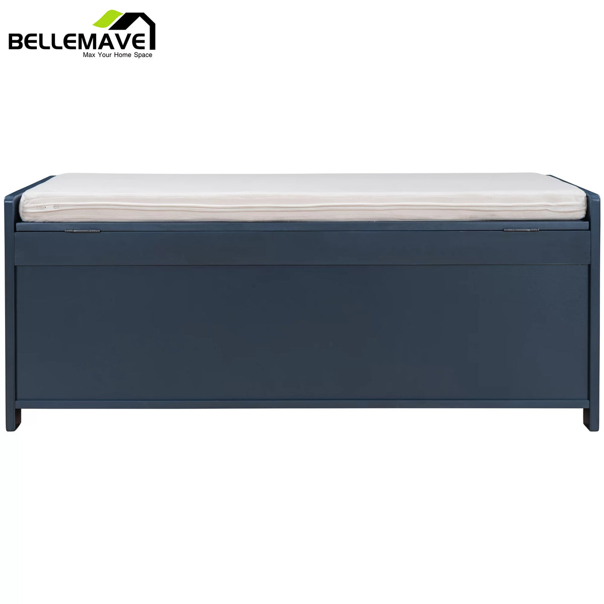 Navy Blue Wood Storage Bench with Removable Cushion and Shelves S594735