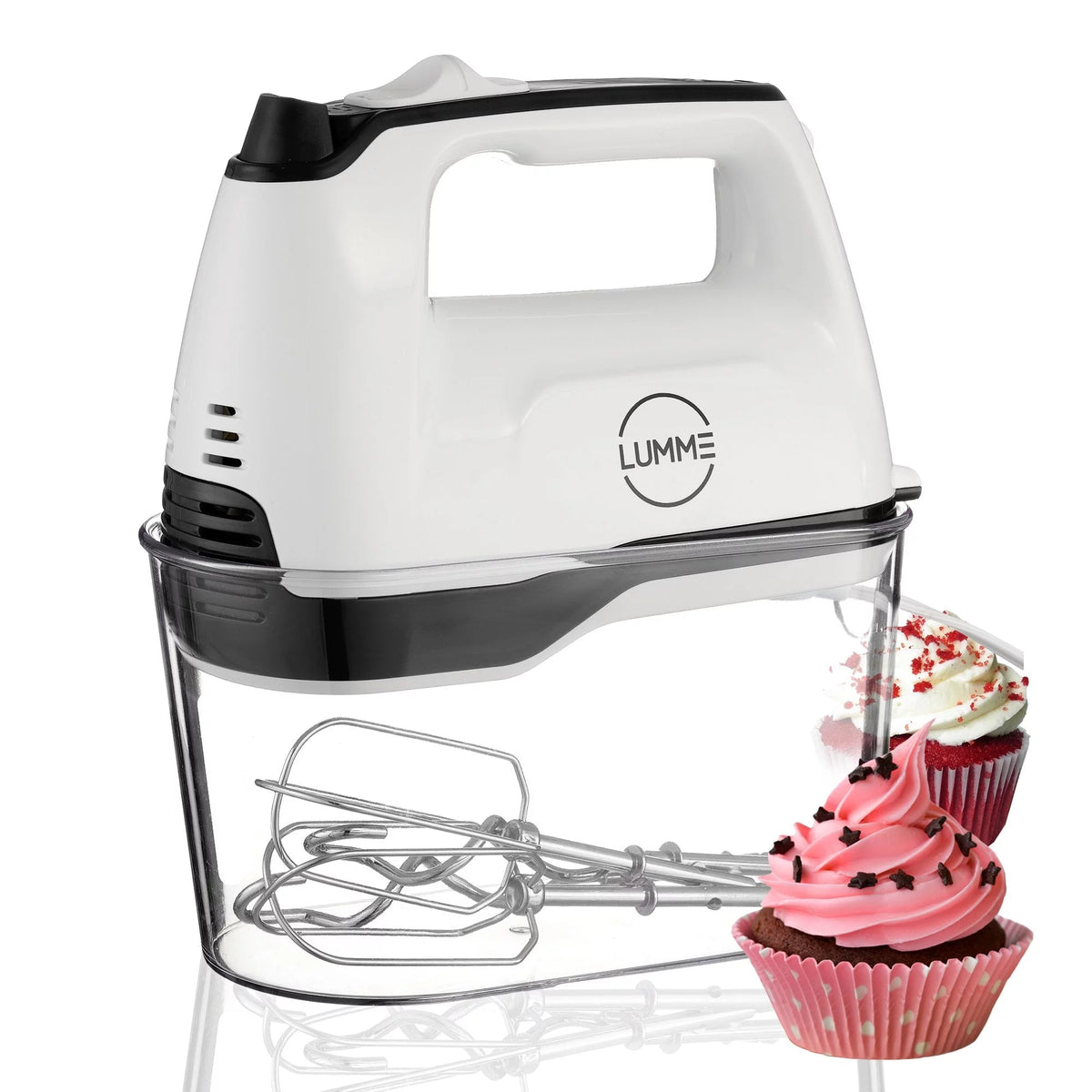 Grey Electric Hand Mixer with 5 Speeds, 2 Beaters, 2 Dough Hooks, Storage Case O28563