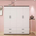 White 4 Door Wood Armoire Wardrobe with 2 Hanging Rods and 2 Drawers L71911