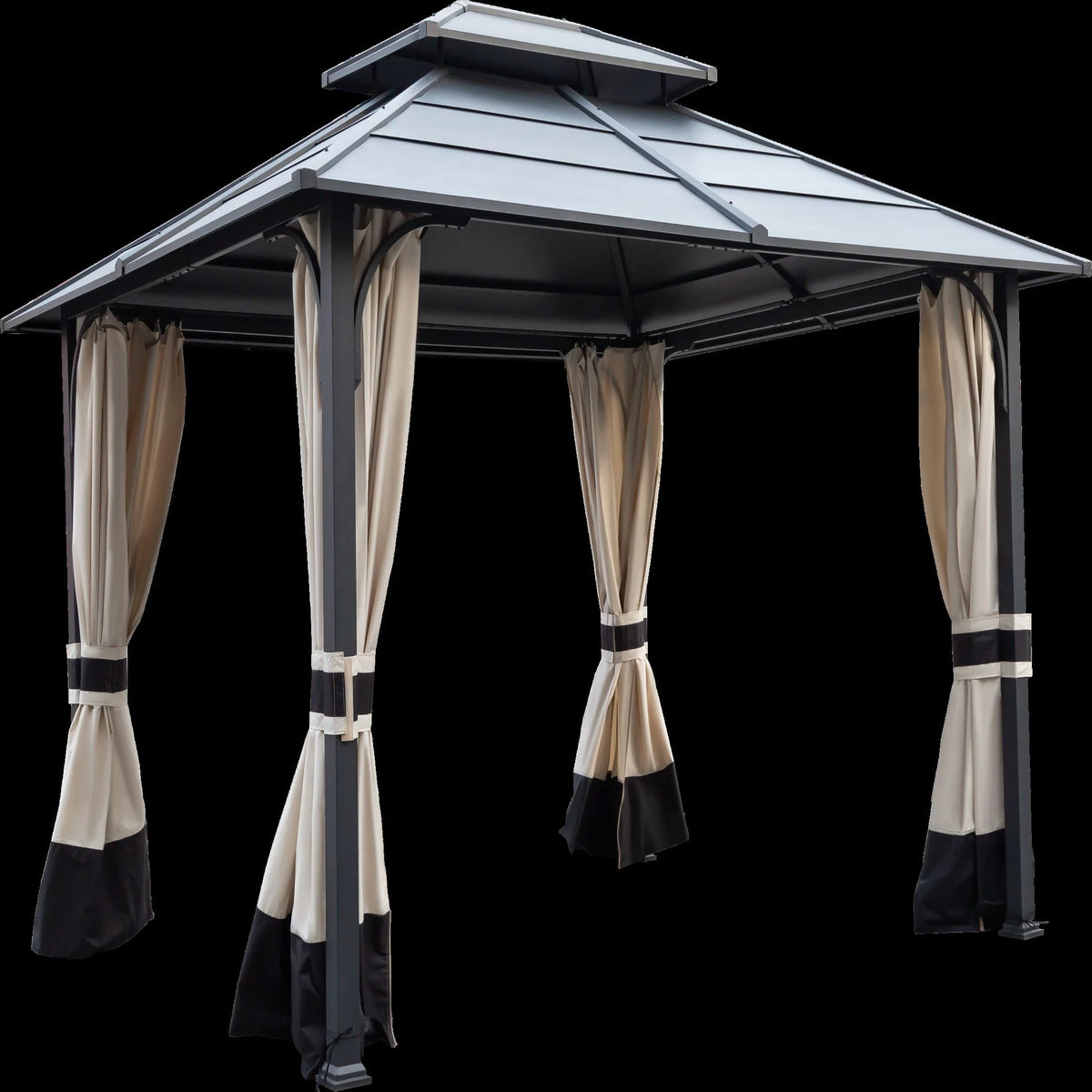 10x12ft Galvanized Steel Hard Top Outdoor Gazebo with Netting and Curtains B2703