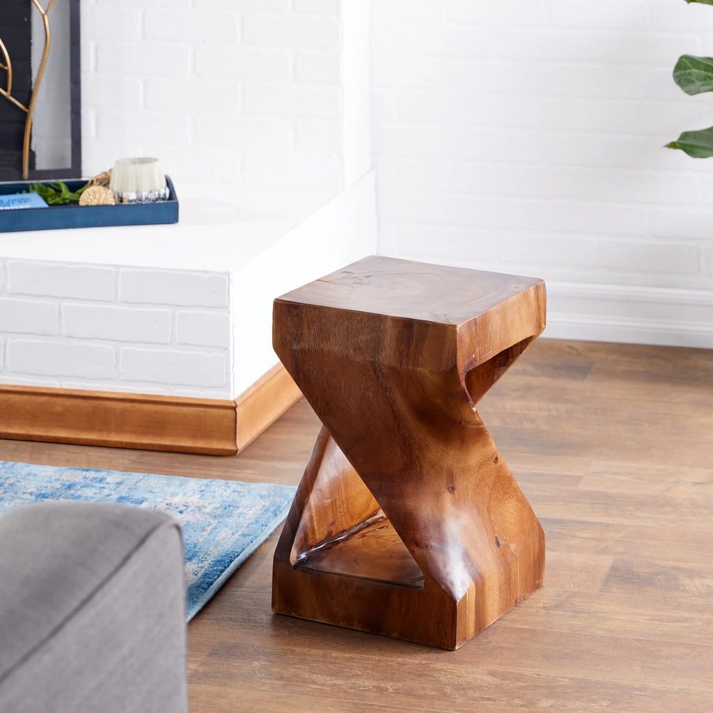 12" x 18" Brown Suar Wood Handmade Accent Table G301629