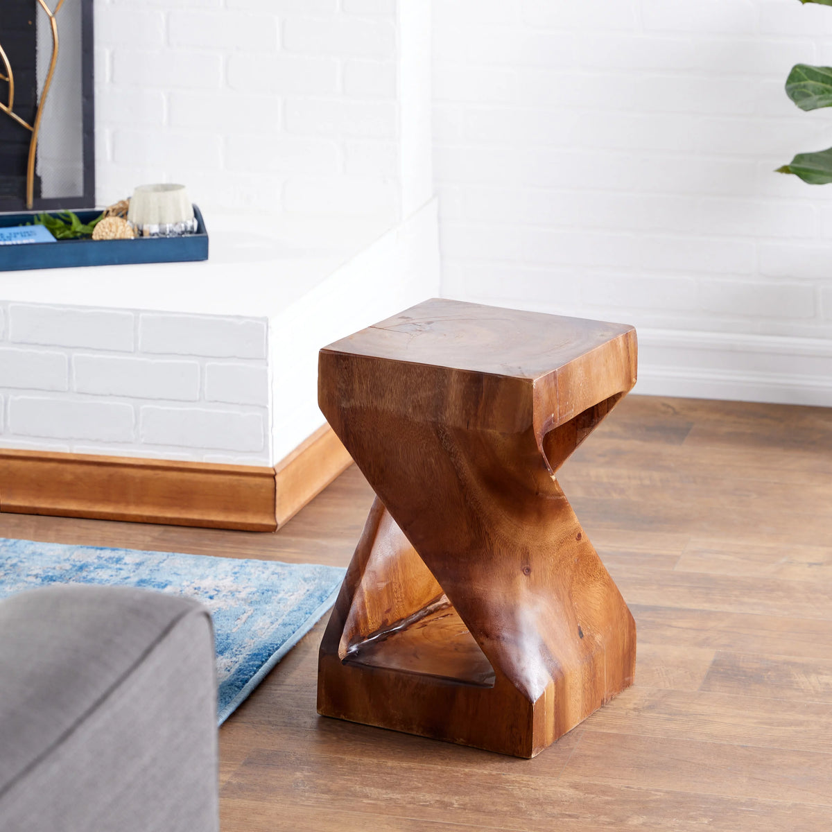 12" x 18" Brown Suar Wood Handmade Accent Table G301629
