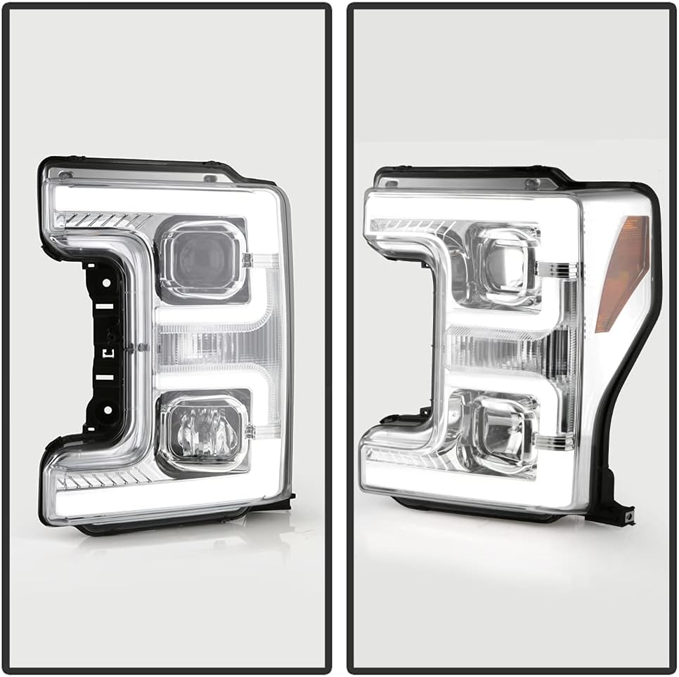 Chrome Dual LED Tube Projector Headlights Set Left+Right F77146