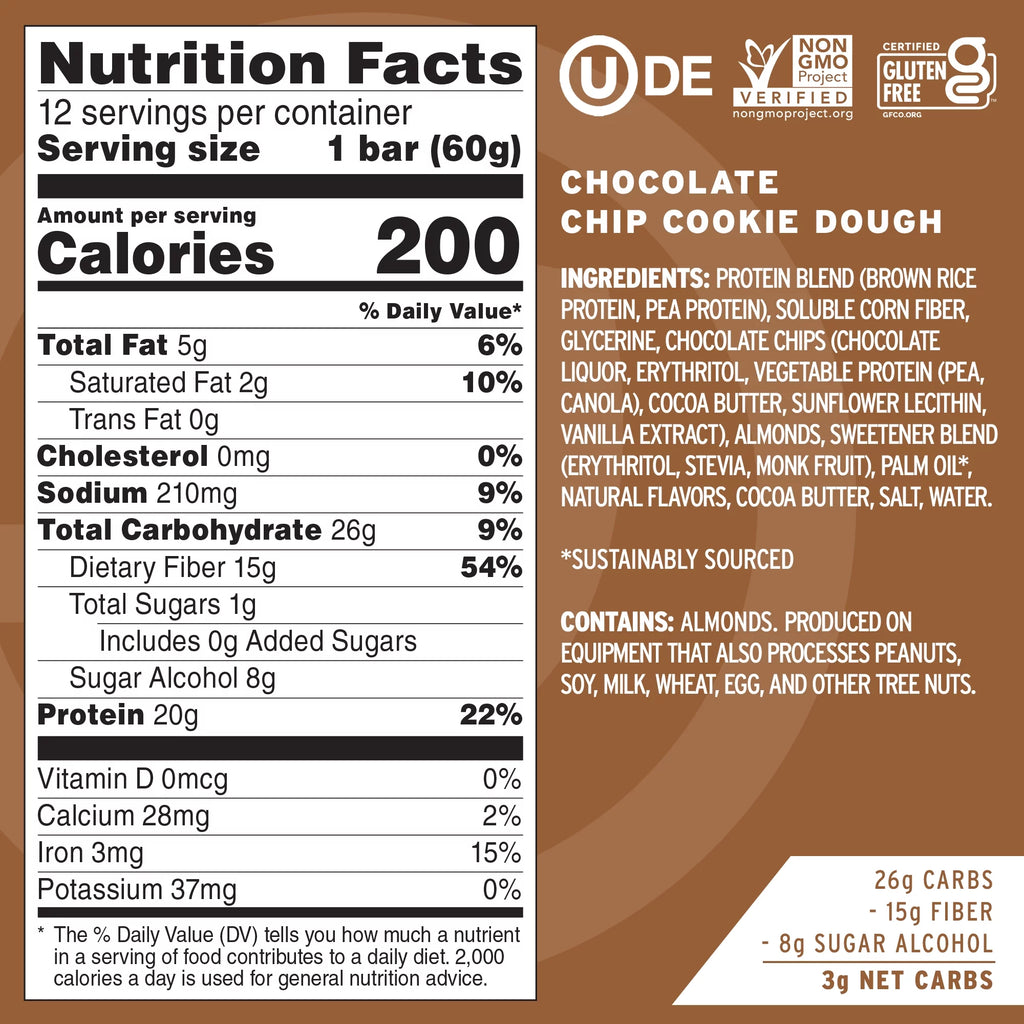 Chocolate Chip Cookie Dough Vegan Protein Bars, Box of 12 C4638