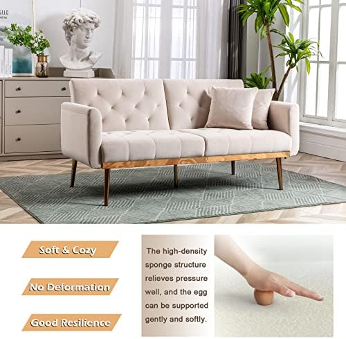 White Teddy Upholstered Futon Sofa Bed with 3 Adjustable Positions X279