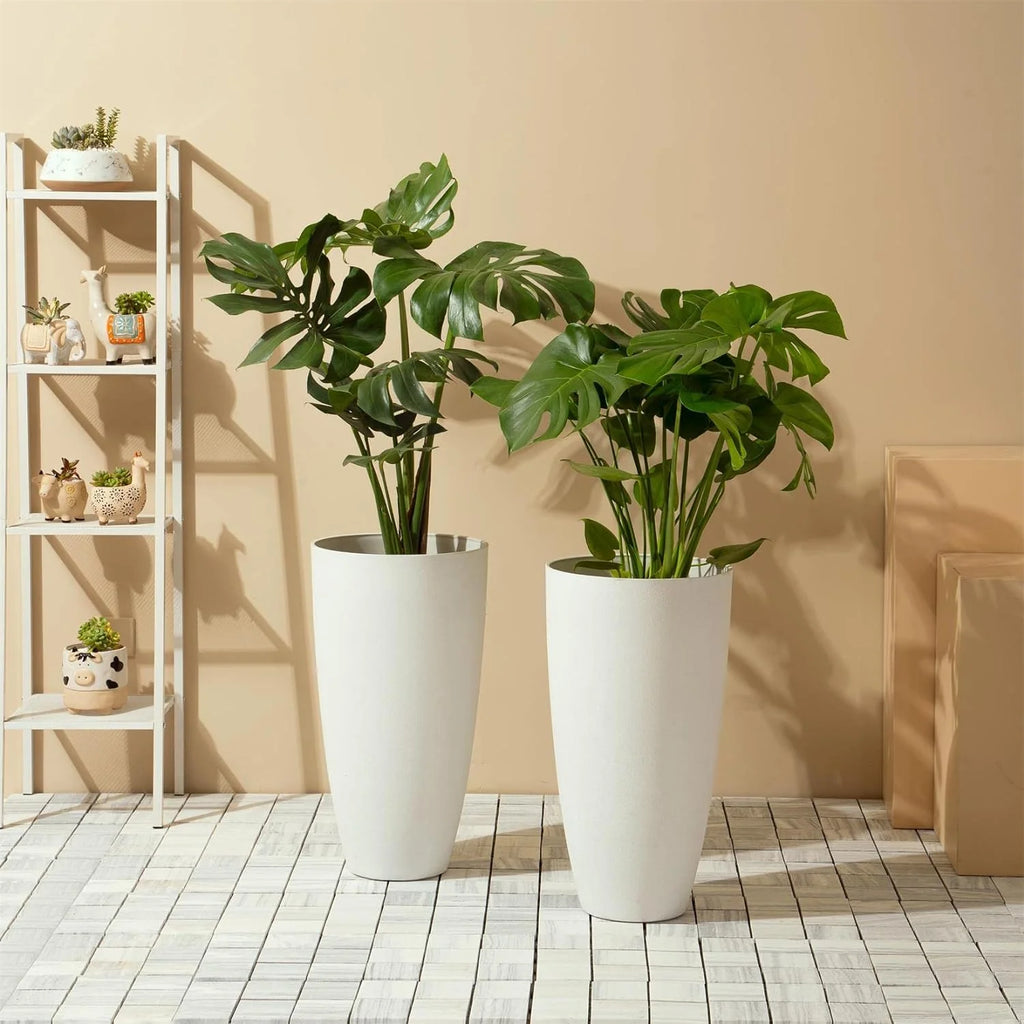 White 21inch Round Stackable Plastic Planters U99944