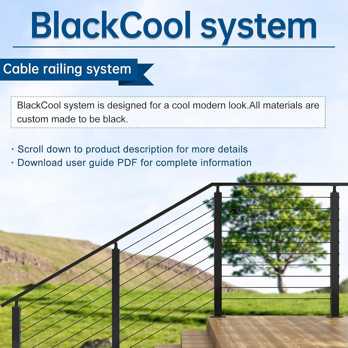 Black 30 Degree Stainless Steel Cable Railing Post B24086