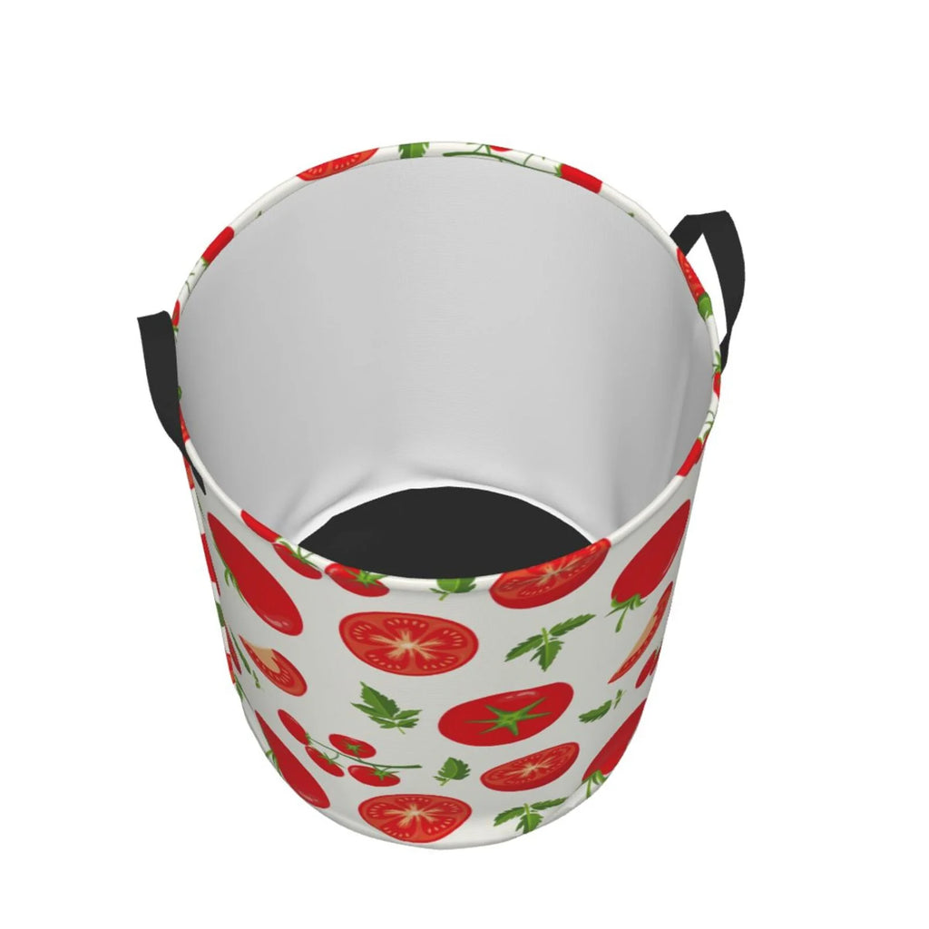 Laundry Hamper With Handles Fresh Red Tomato Round Lightweight Storage Basket Y47531