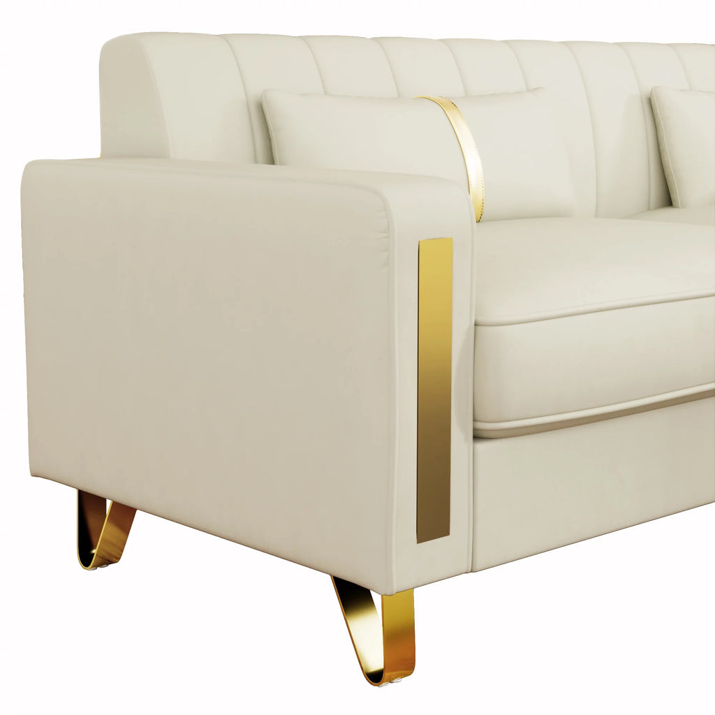 Velvet Upholstered Sofa with Pillows Gold Metal Legs T677