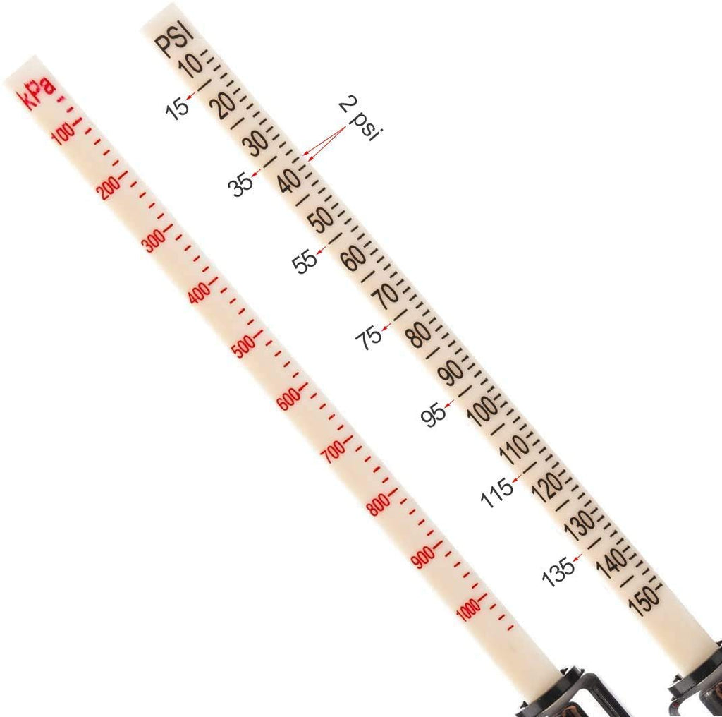 Tire Pressure Gauge 10-150PSI 100-1000KPa Dual Head Chucks Silver (10 Packs) I415507