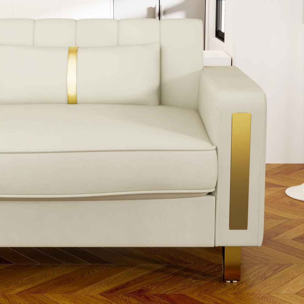 Velvet Upholstered Sofa with Pillows Gold Metal Legs T677