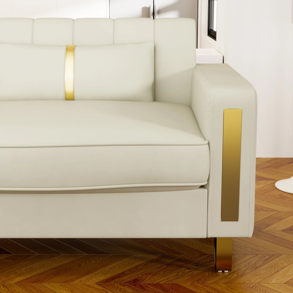 Velvet Upholstered Sofa with Pillows Gold Metal Legs T677