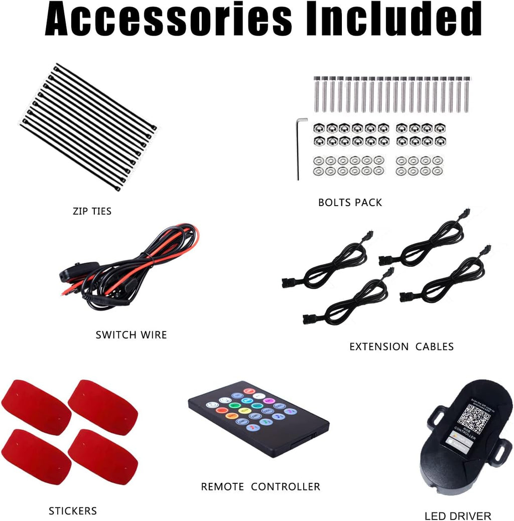 RGB LED Rock Lights Kit 10 Pods Multicolor Pack of 2 X953