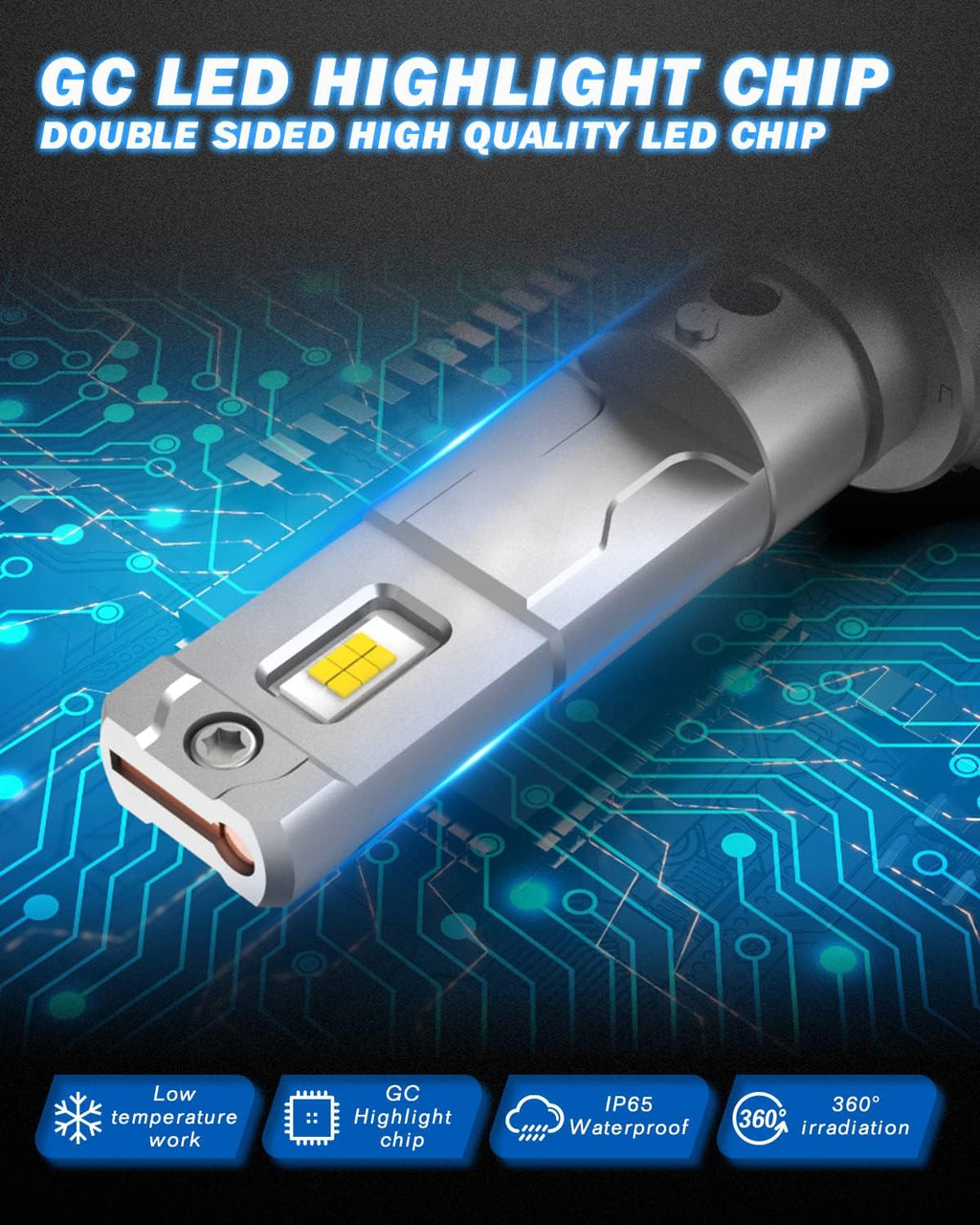 H4 LED Headlight Bulbs 9003 HB2 Hi/Lo Beam Conversion Kit 6000K-6500K Xenon White IP65 Waterproof Pack of 2 I1945