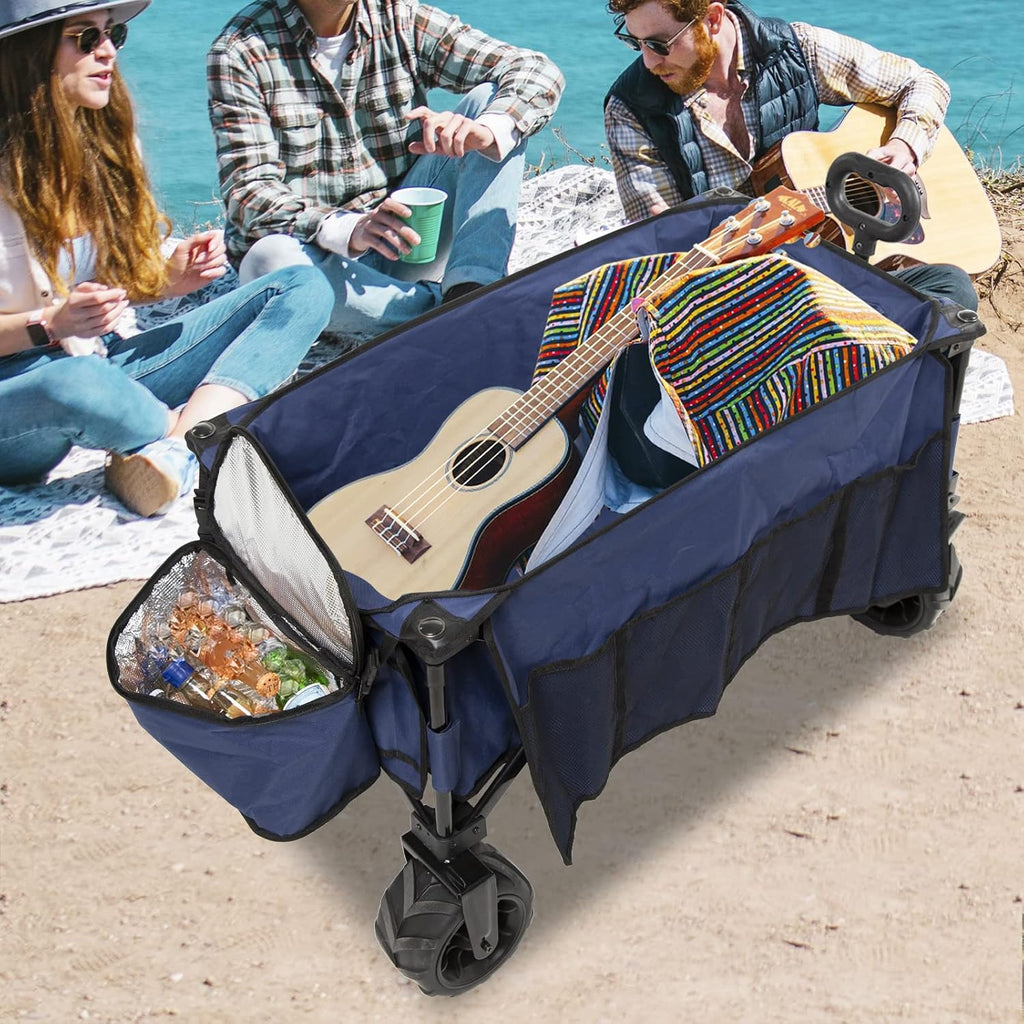 Black Collapsible Outdoor Utility Wagon with Cooler Bag M8323