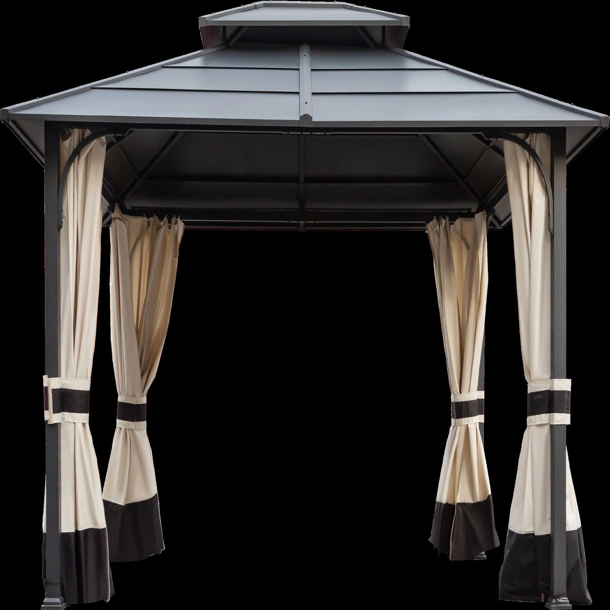 10x12ft Galvanized Steel Hard Top Outdoor Gazebo with Netting and Curtains B2703