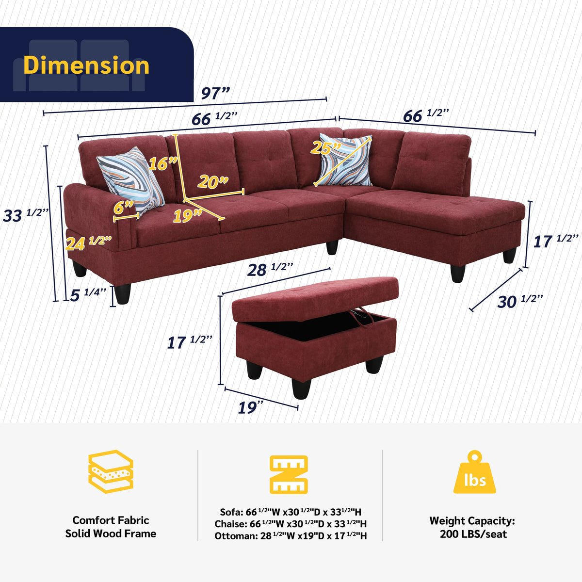 3 Piece Upholstered Sectional Right Hand Facing J36144