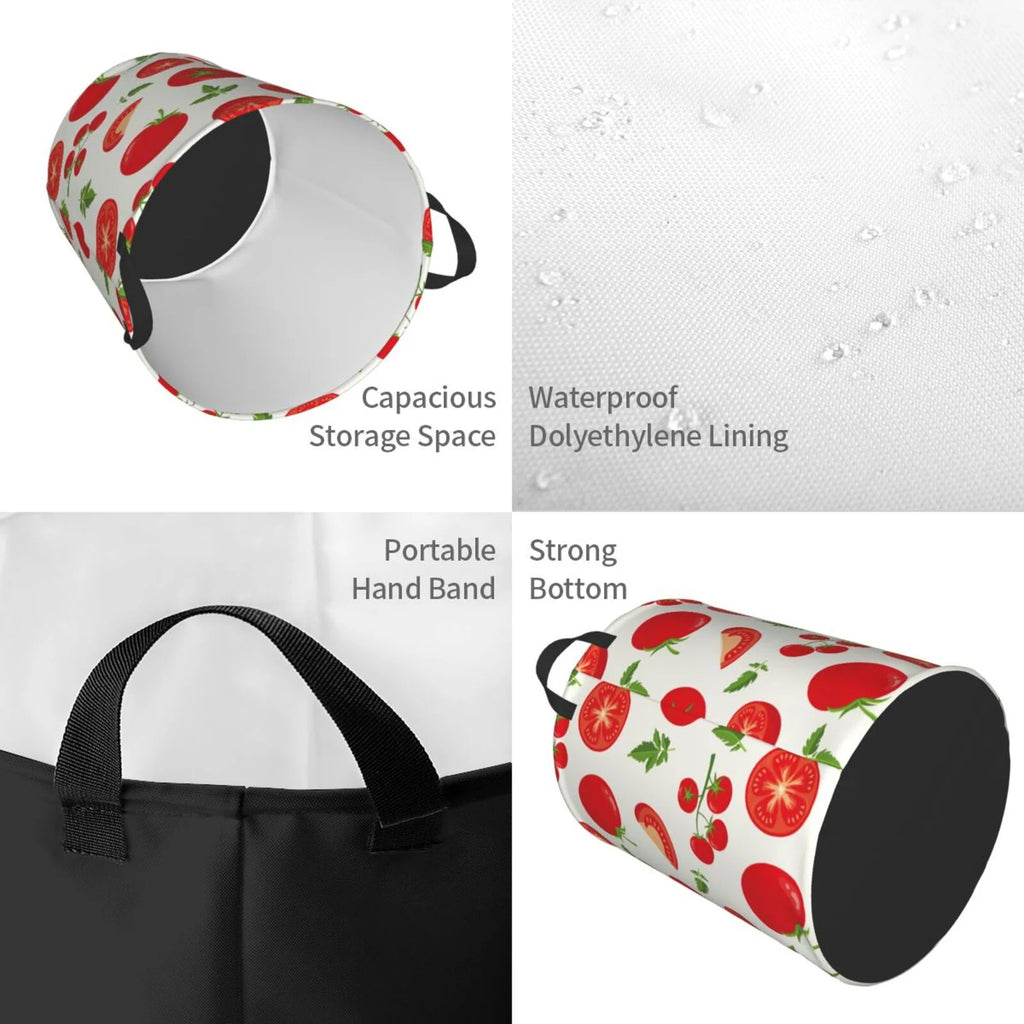 Laundry Hamper With Handles Fresh Red Tomato Round Lightweight Storage Basket Y47531