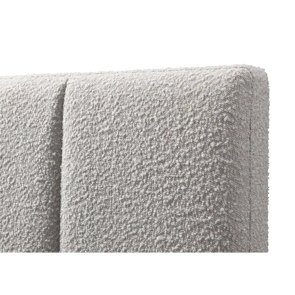Queen Bed Cream Beige Boucle Fabric N874793