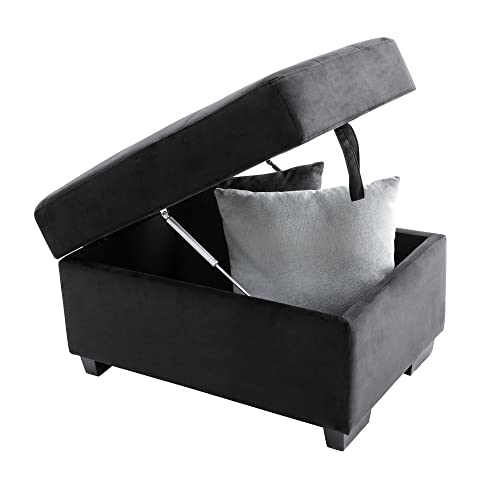 Navy Blue L Shaped Sofa Bed with Pillows and USB Ports J926448