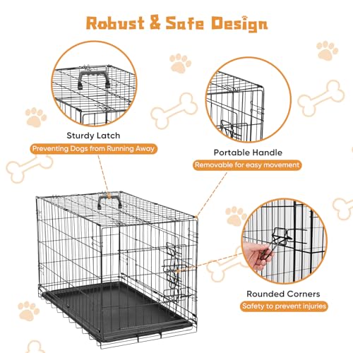 36 Inch Double Door Metal Dog Crate with Divider Panel and Plastic Leak-Proof Pan Tray R562214