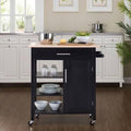 Black Kitchen Cart with Solid Wood Top E7780