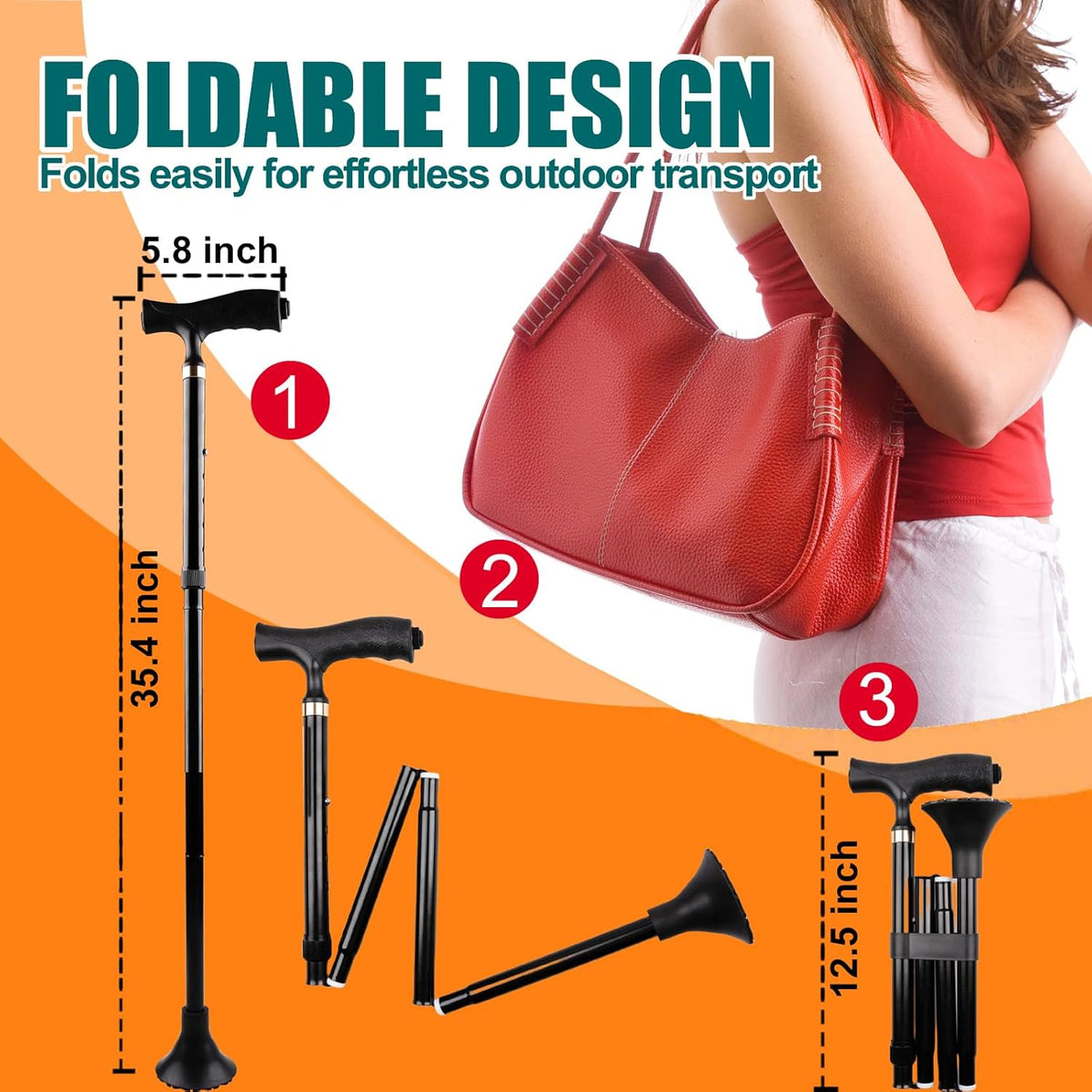 Foldable Lightweight Walking Cane with Light V742413