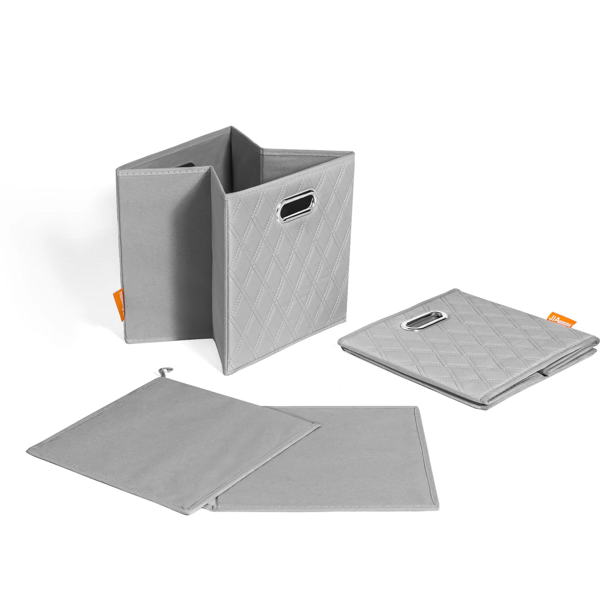Gray Foldable Faux Leather Storage Cube Bins Set of Four O55337