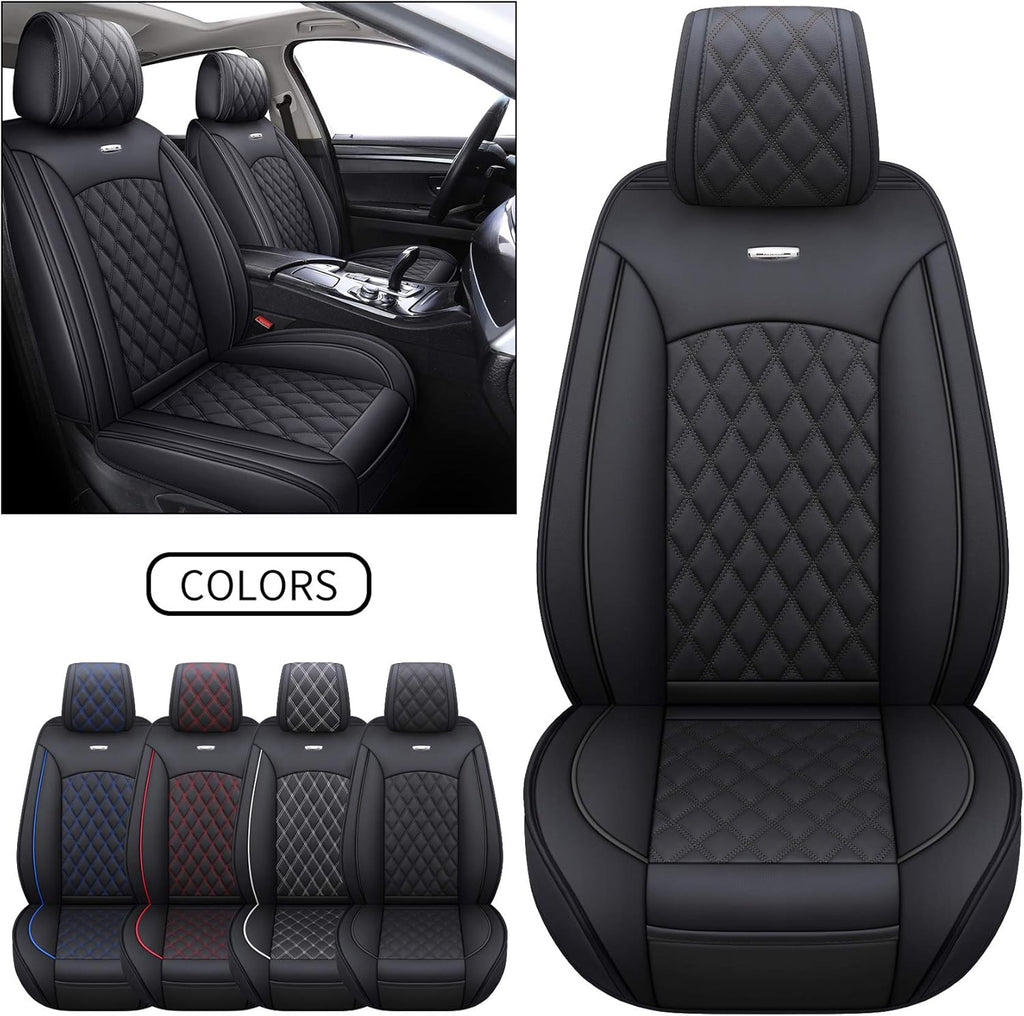 Waterproof Leather Car Seat Covers Full Set Black-Blue W48871