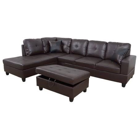 L-Shape Faux Leather Sectional Sofa Set with Ottoman A911378