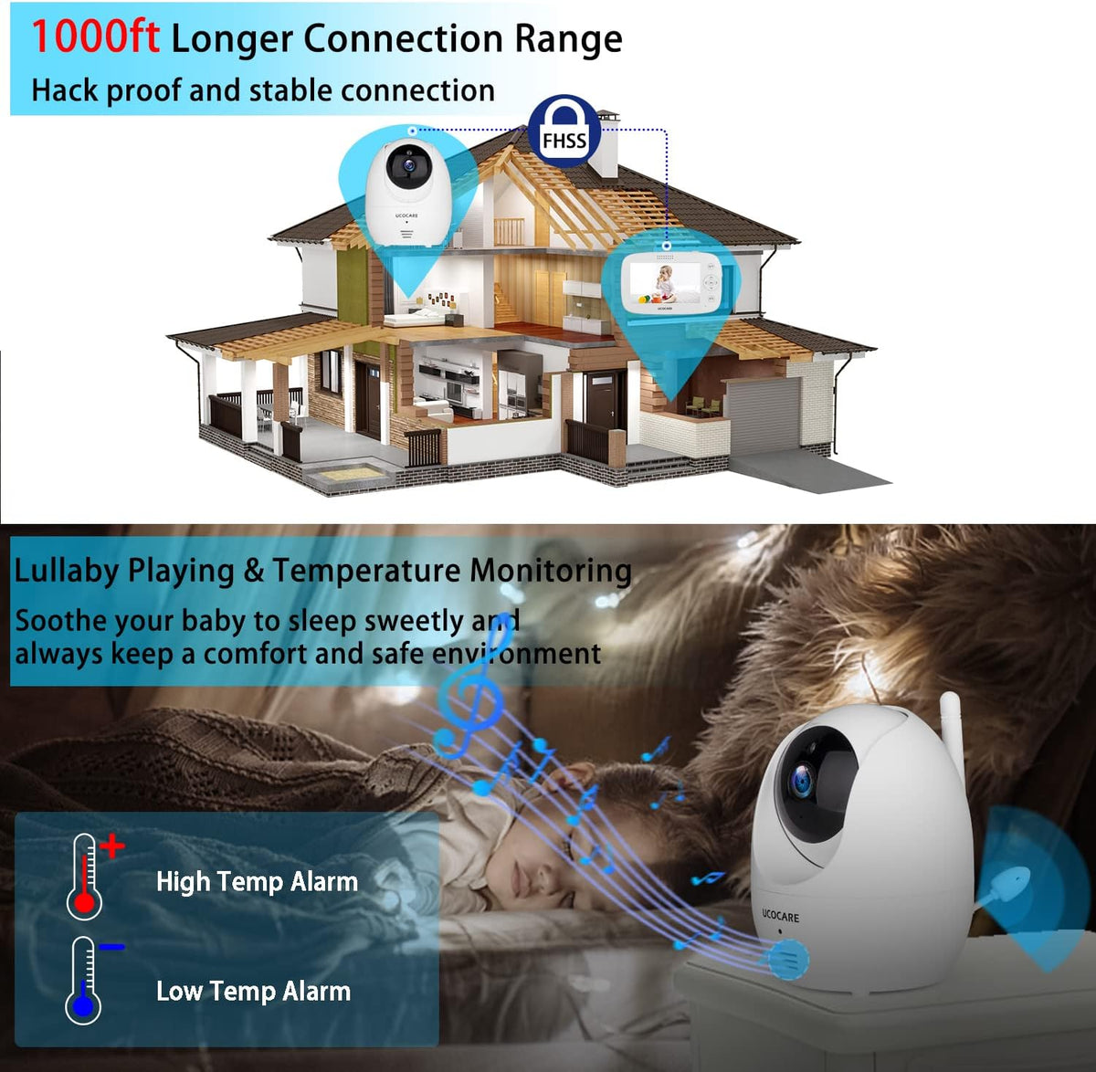 Baby Monitor with Camera and Audio, Night Vision, PTZ, Motion Detection, Temperature Monitor, 2-Way Talk B838284