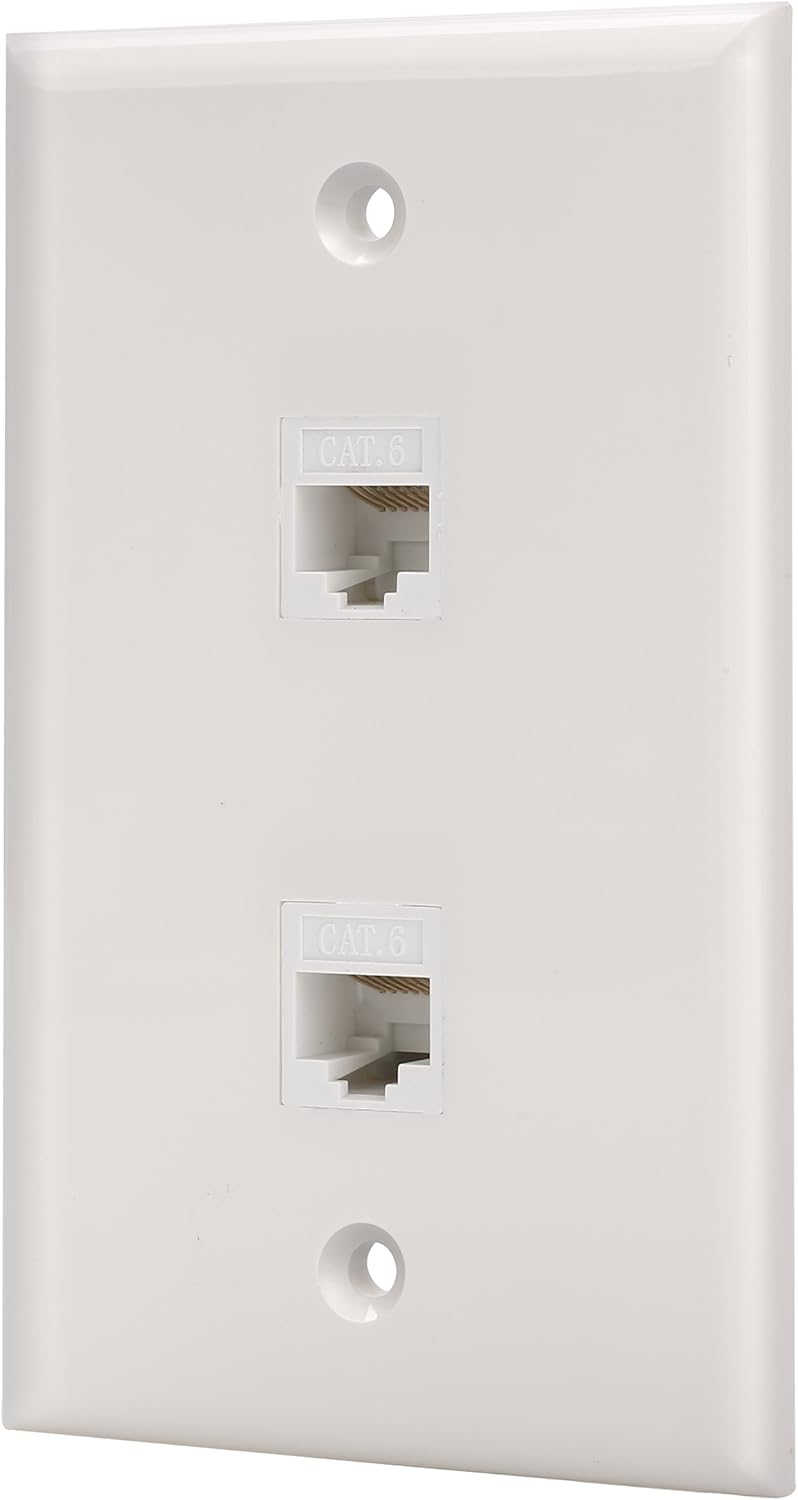 Cat6 Keystone Ethernet Wall Plate Female to Female White 6 Port Pack of 2 I455