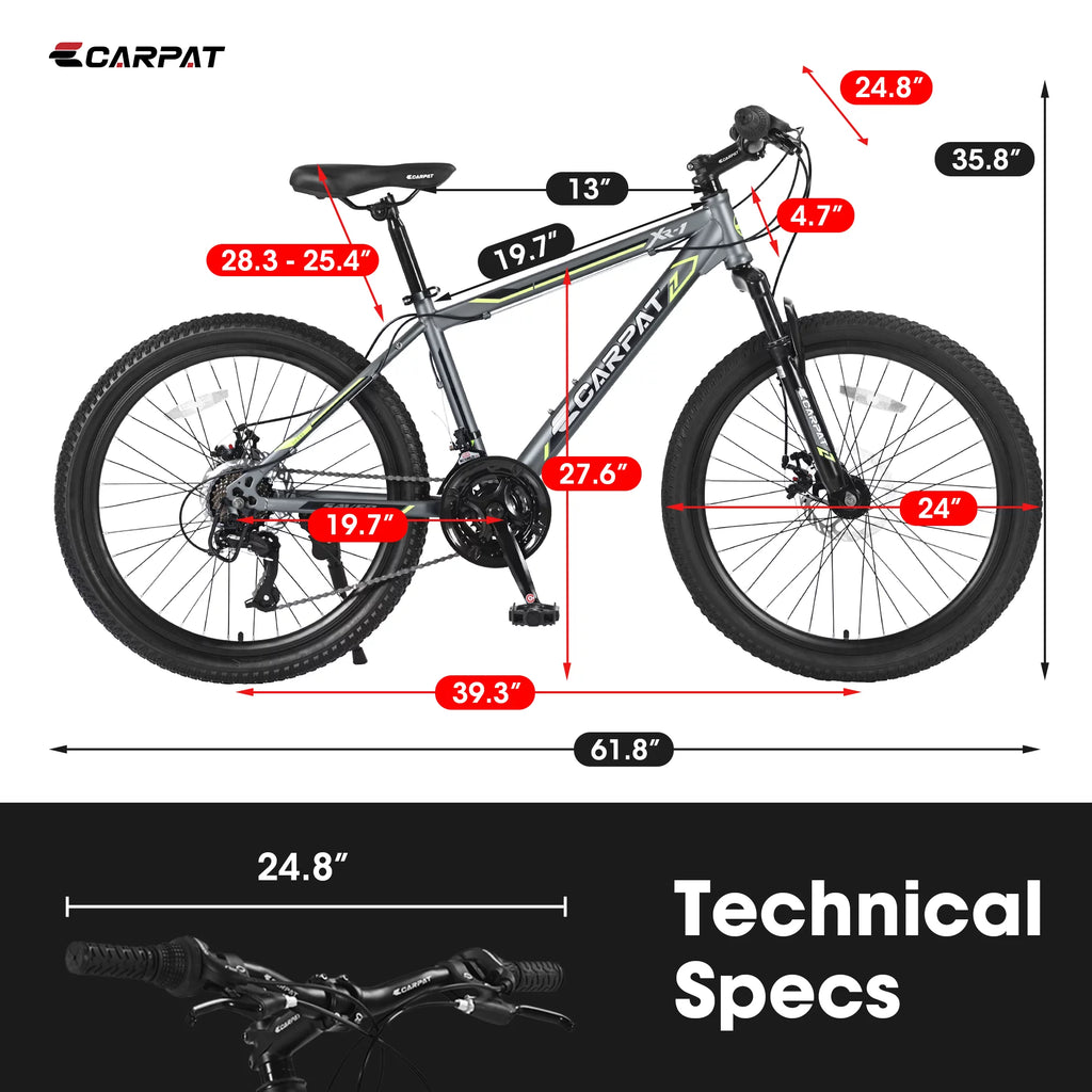 24 inch Kids Mountain Bike with Disc Brakes 21 Speed U955656