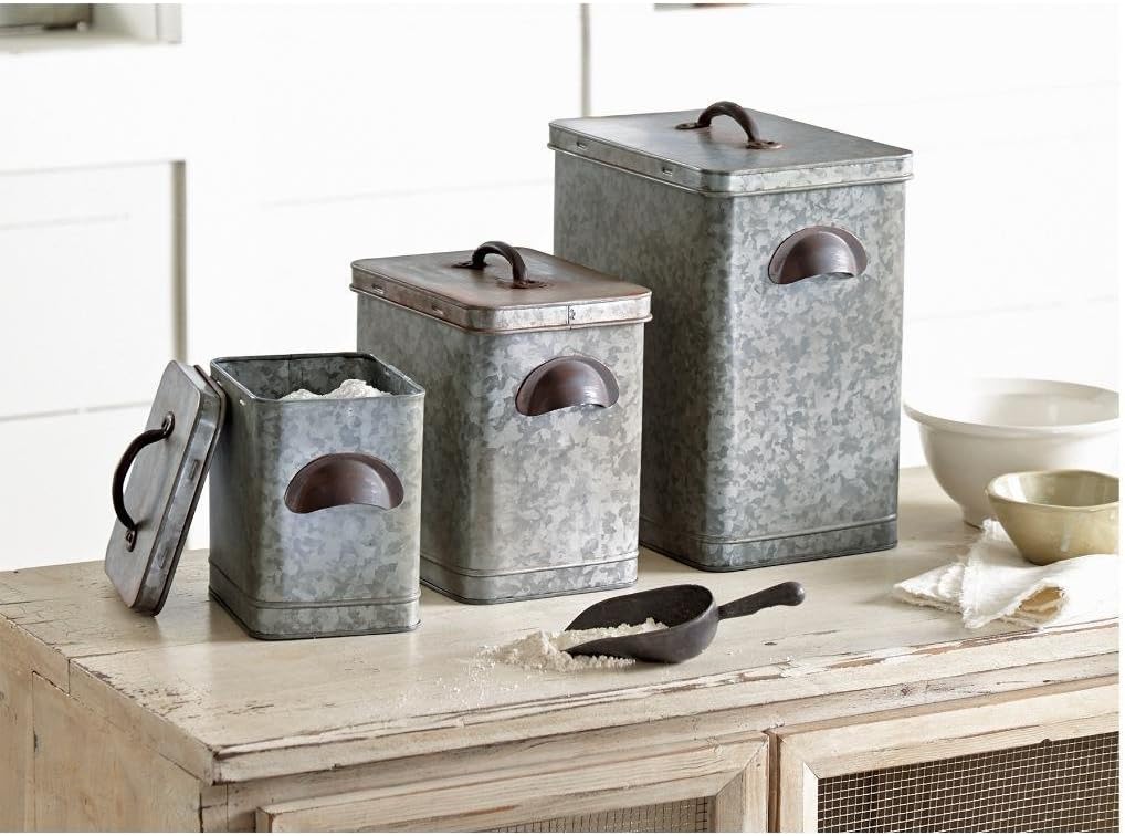Galvanized Tin Kitchen Canisters Set of 3 F6122