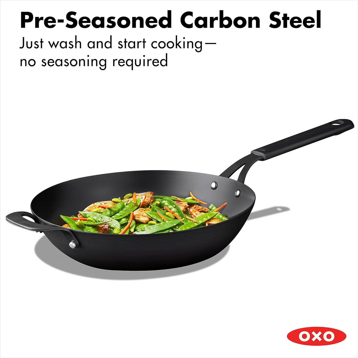 12 Carbon Steel Wok Pan with Silicone Handle Holder K51008