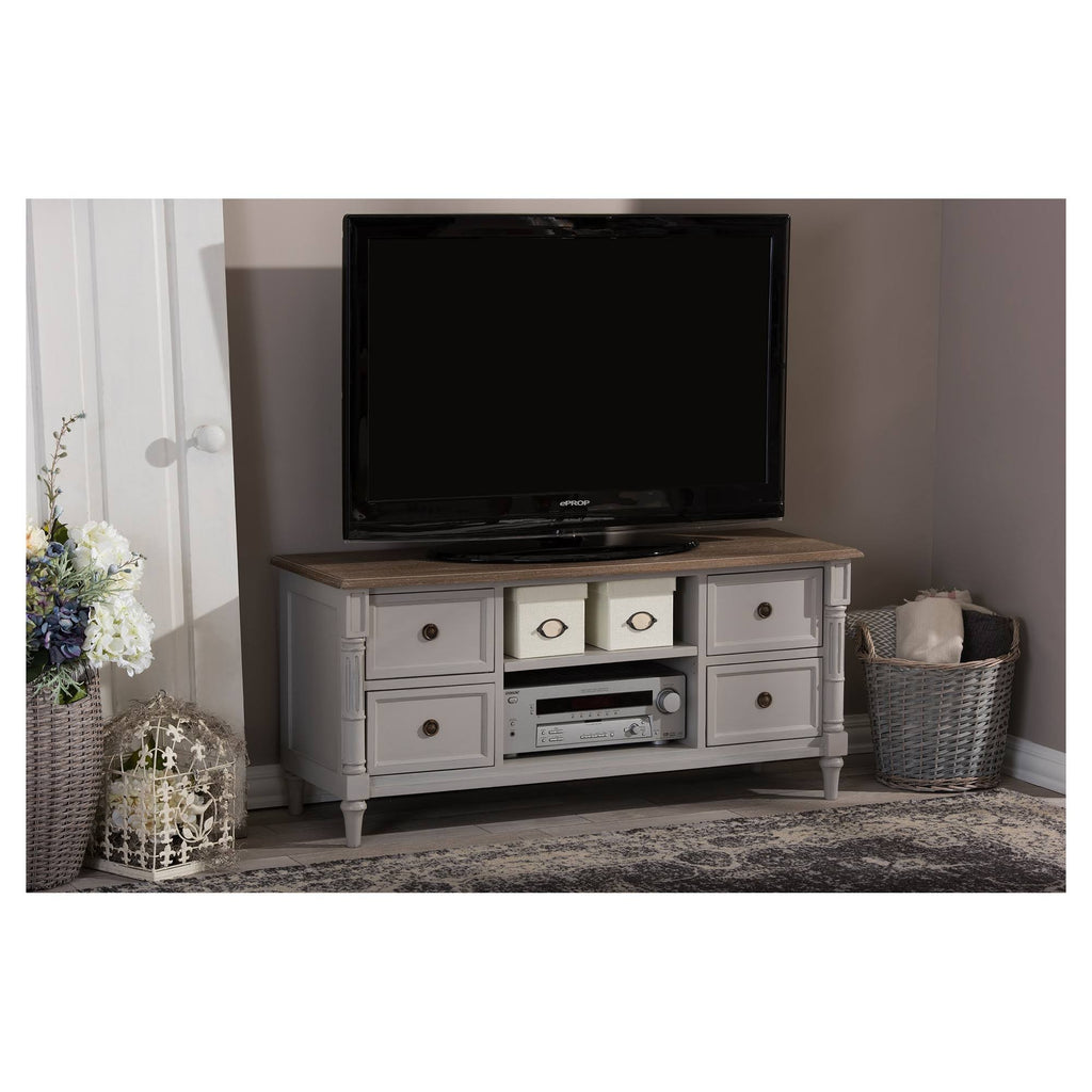 White Wash Distressed 4-Drawer TV Cabinet C92725