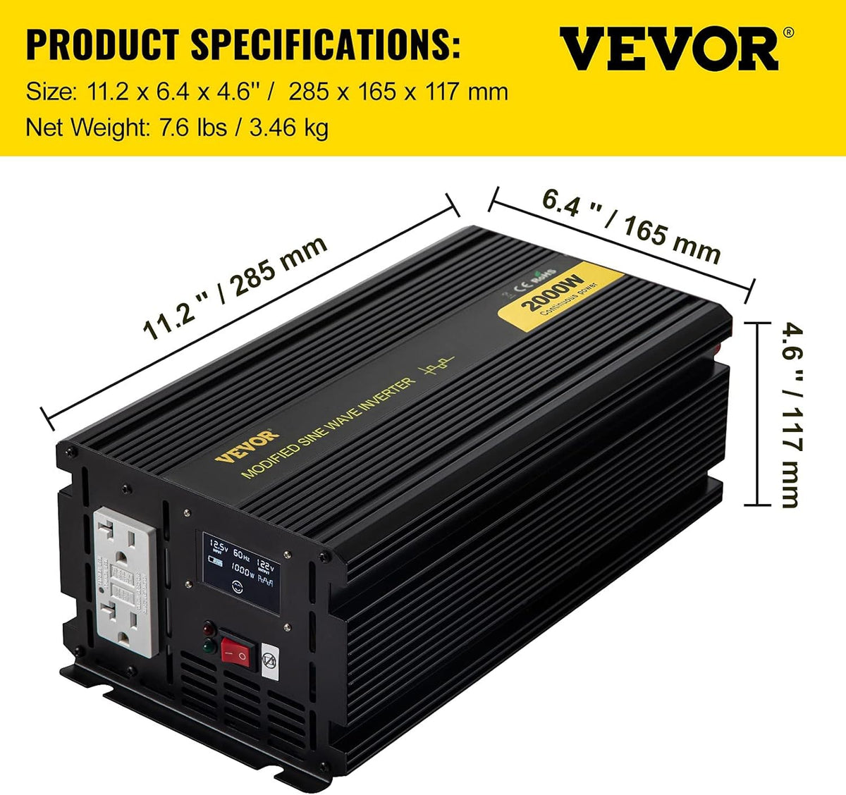 2000W Modified Sine Wave Power Inverter with LCD Display A580862