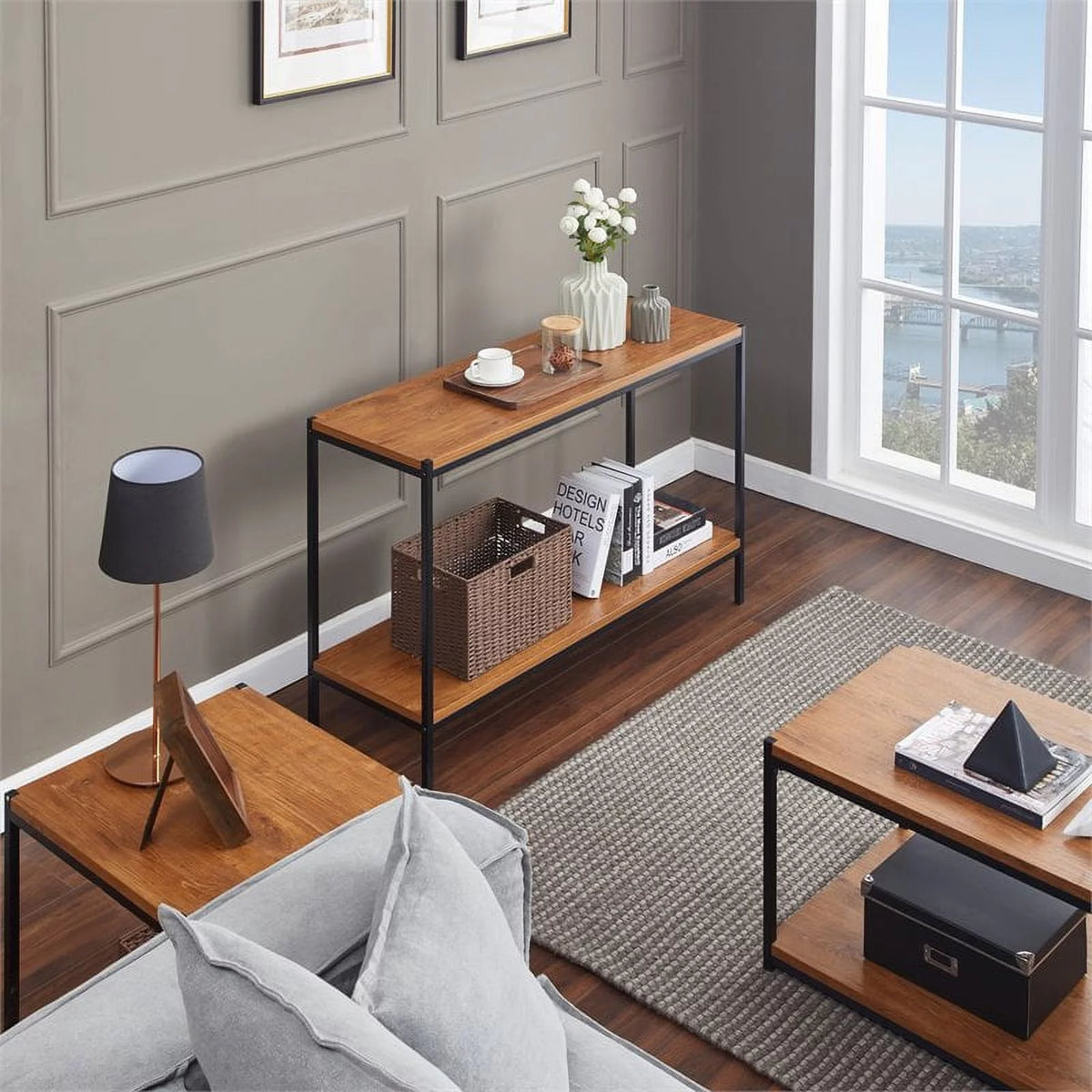 Oak Wood Console Table with Storage Shelf I666