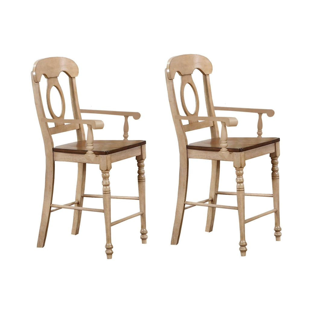 Two Tone Light Wood Counter Height Barstool with Arms, Set of 2 F812