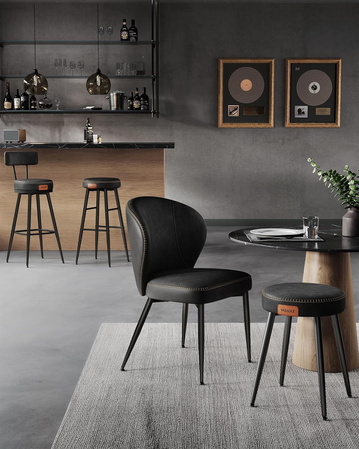 Ink Black Upholstered Dining Stools Set of 2 C96679