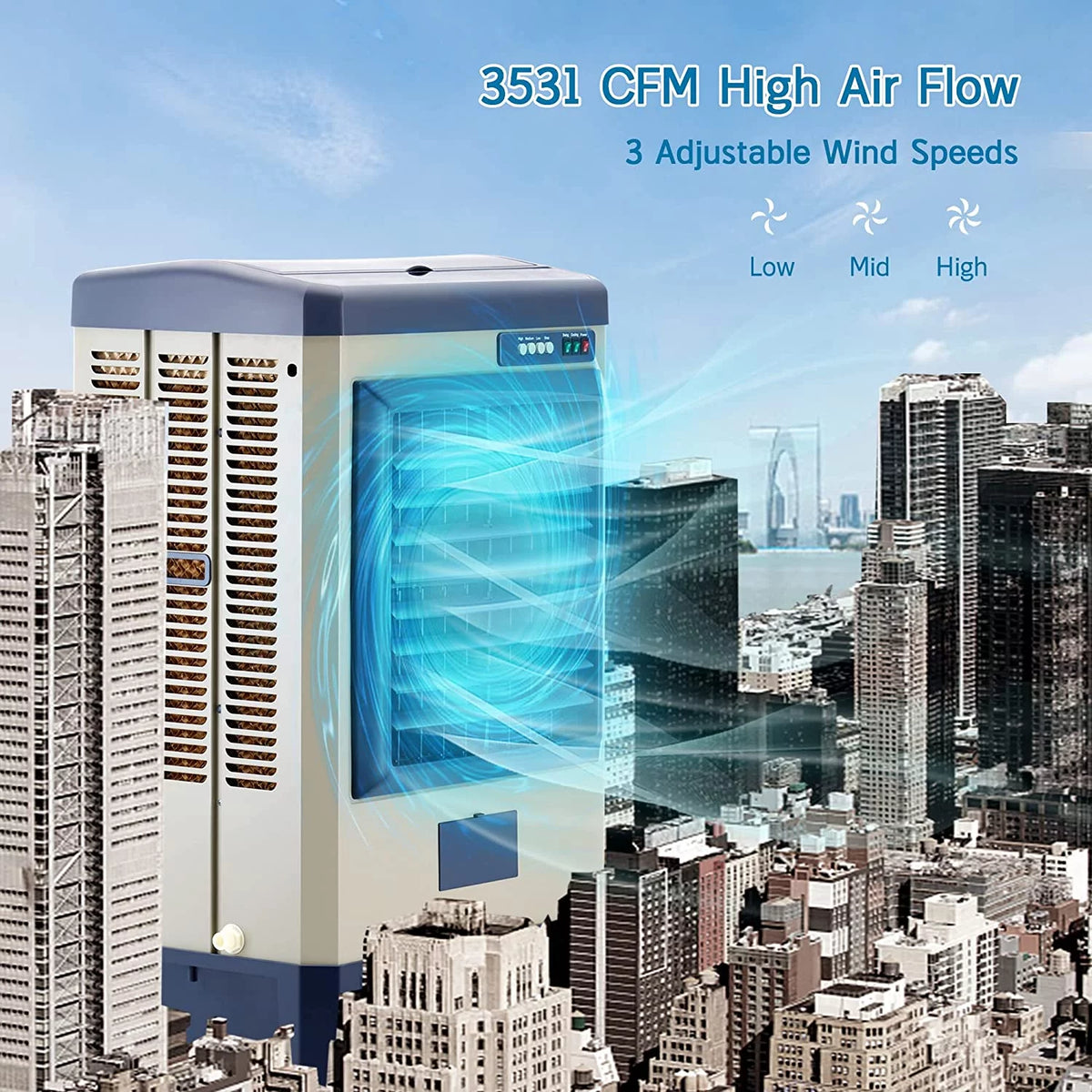 Portable Evaporative Air Cooler with 10.6-Gallons Water Tank, 3 Speeds A6792