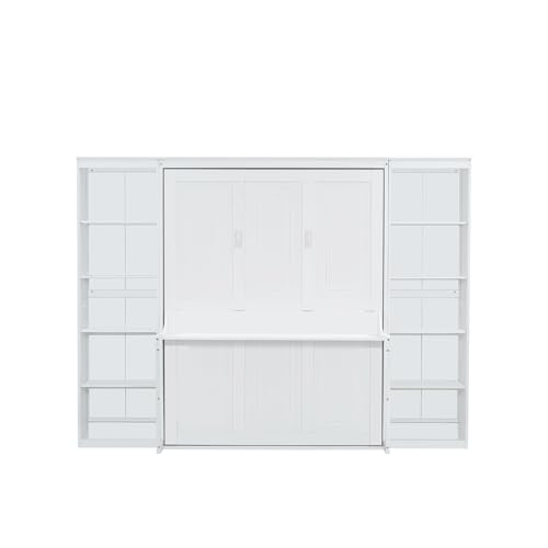 White Queen Size Murphy Wall Bed with Desk & Bookcase X2885