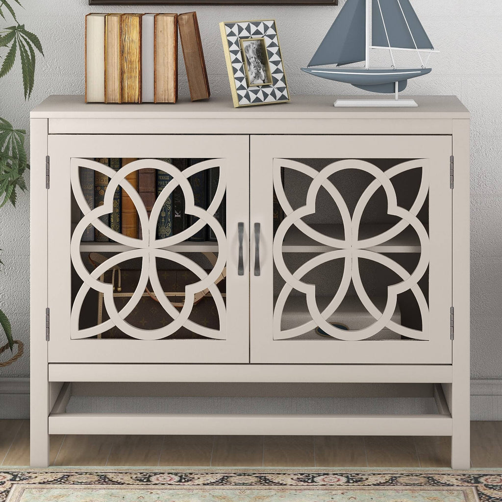 Cream White Wood Accent Sideboard Storage Cabinet with Doors and Shelf R574