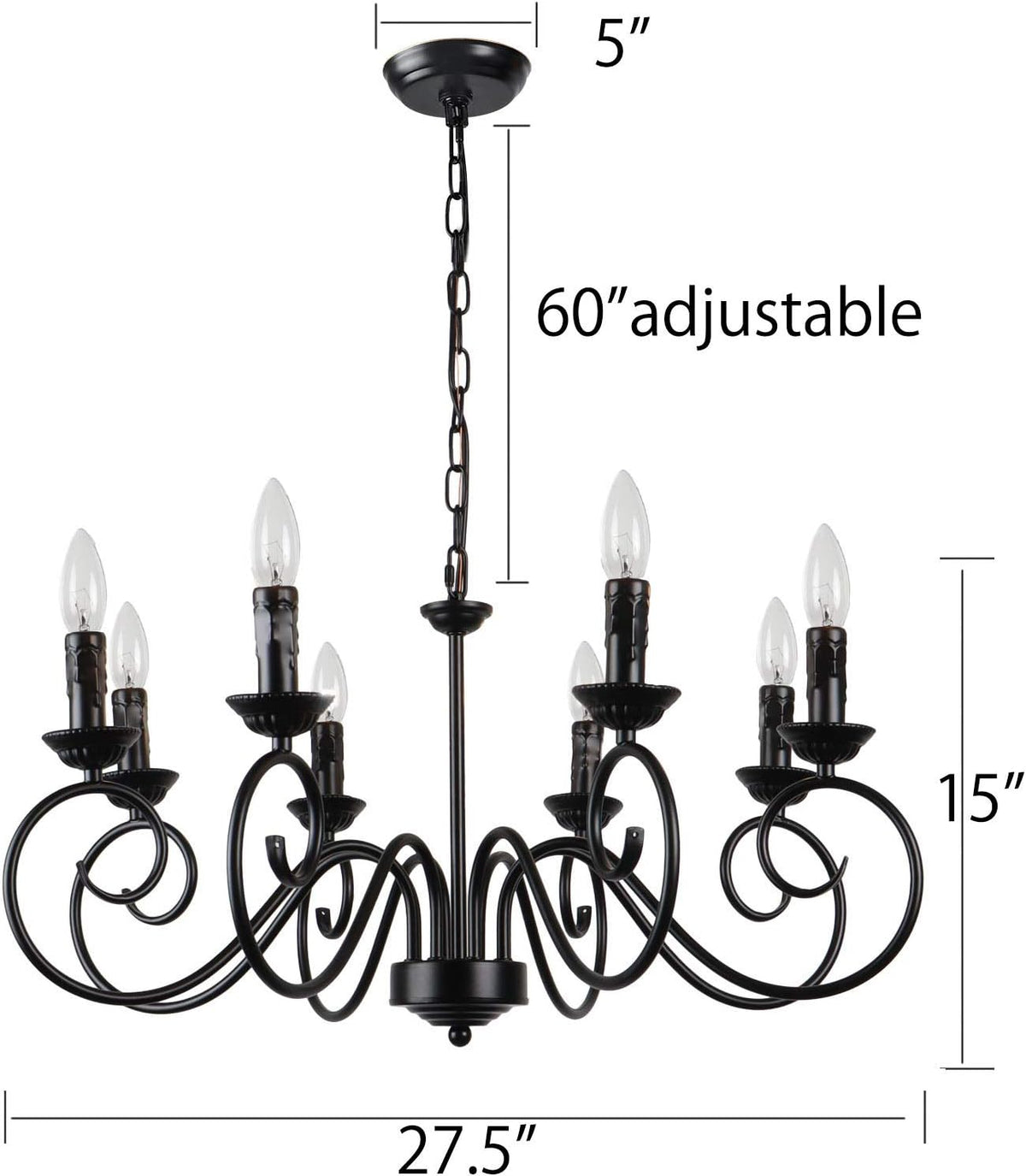 8 Lights Black Rustic Chandelier Ceiling Light Fixture T69218