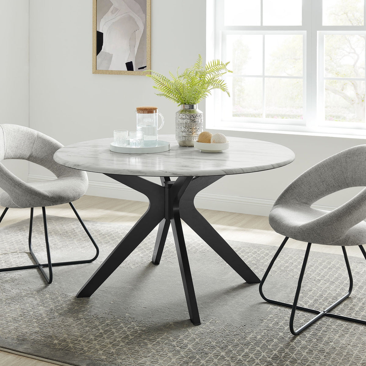 50 inch Round White Black Wood Dining Table F49852