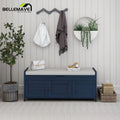 Navy Blue Wood Storage Bench with Removable Cushion and Shelves S594735