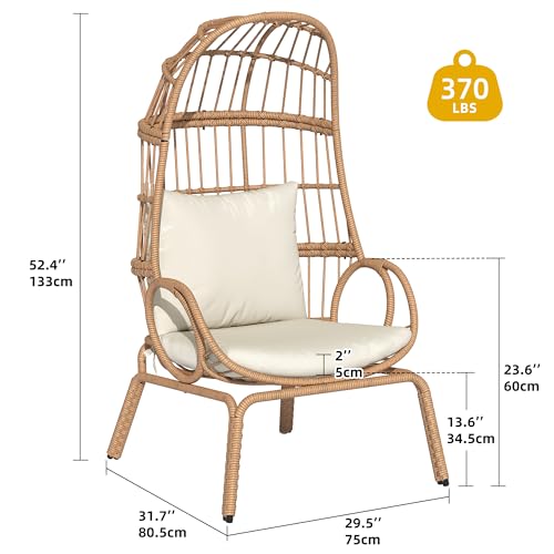 Beige Wicker Egg Chair with Ottoman C8349